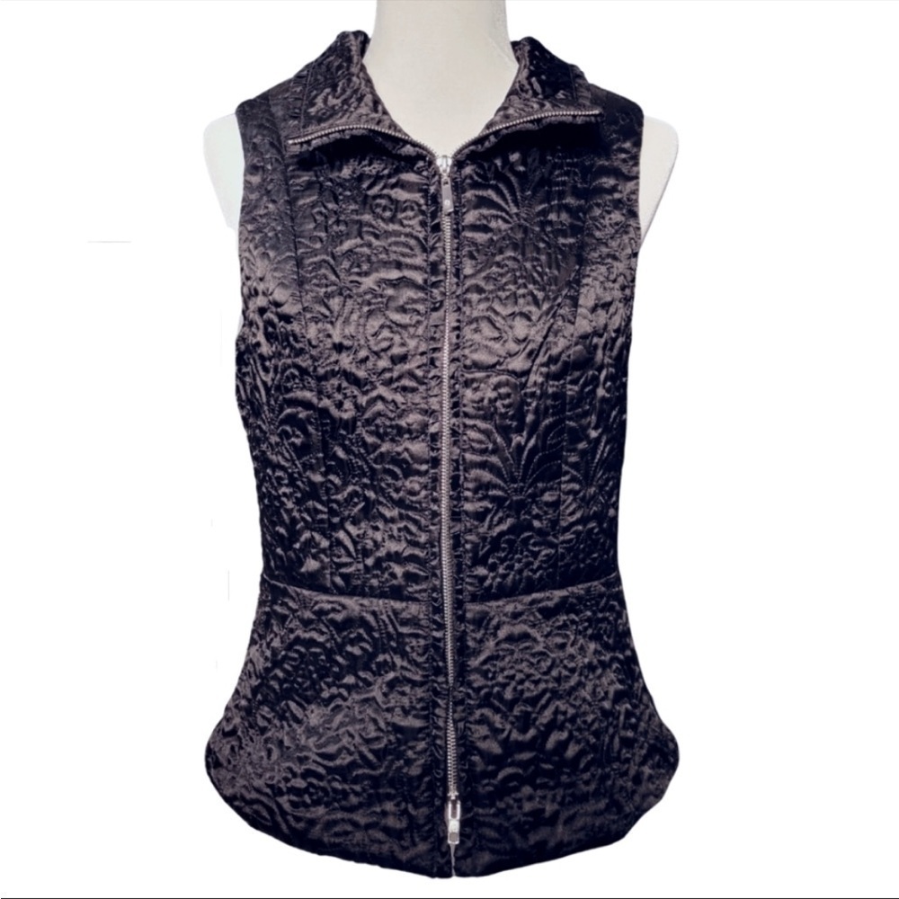 WHBM Black Quilted Peplum Lightweight Vest Sz XS